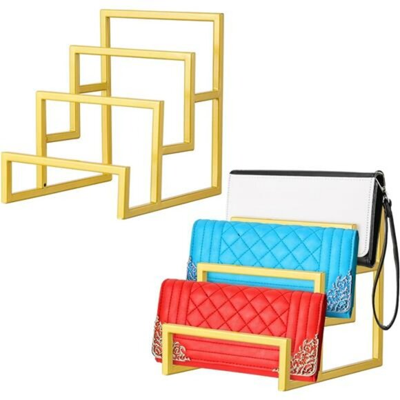 Purse Organizer Display Stand 3 Tier Metal Wallet Rack Handbag Holder Closet 2Pc - Picture 1 of 7